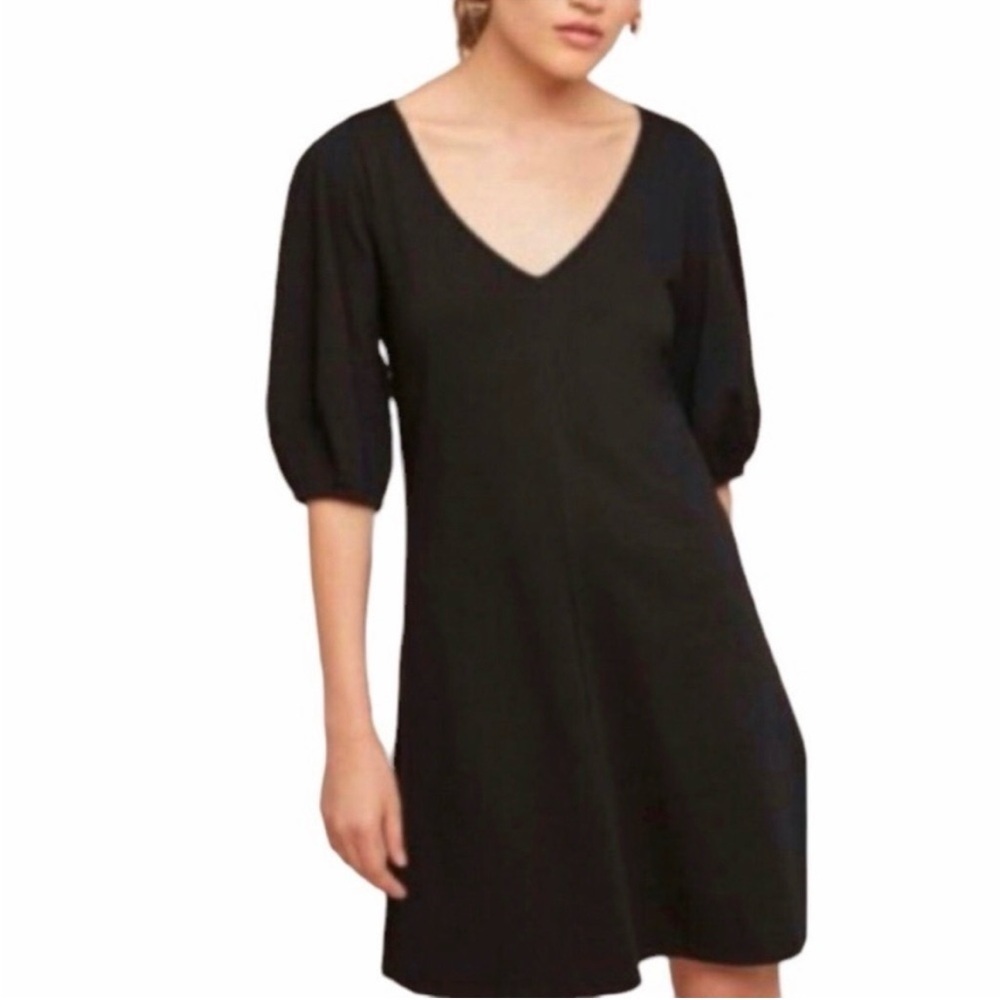 Anthropologie Velvet by Graham & Spencer Puff Sleeve Black Dress XS